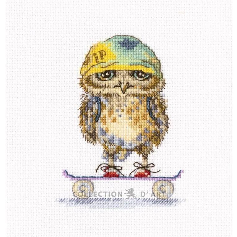 Baby Owl Skater Cross Stitch Kit