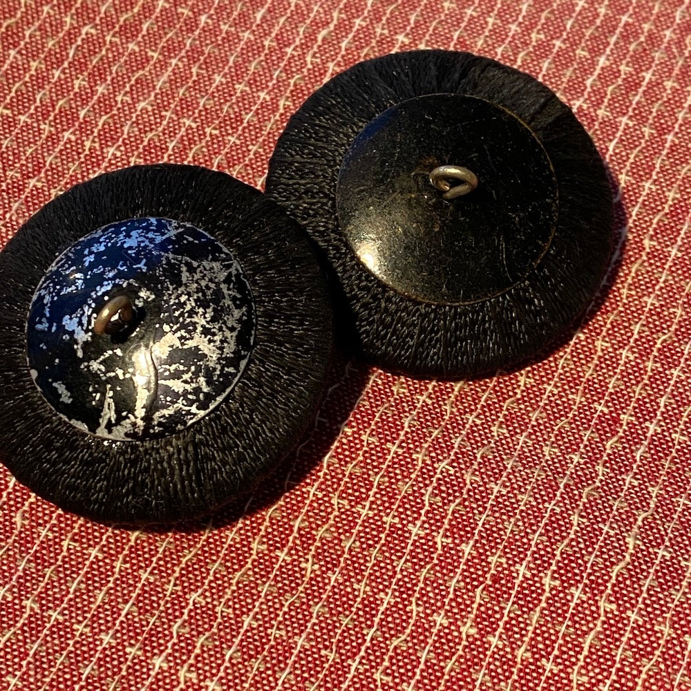 Vintage Black Woven Coat Buttons Set of 2