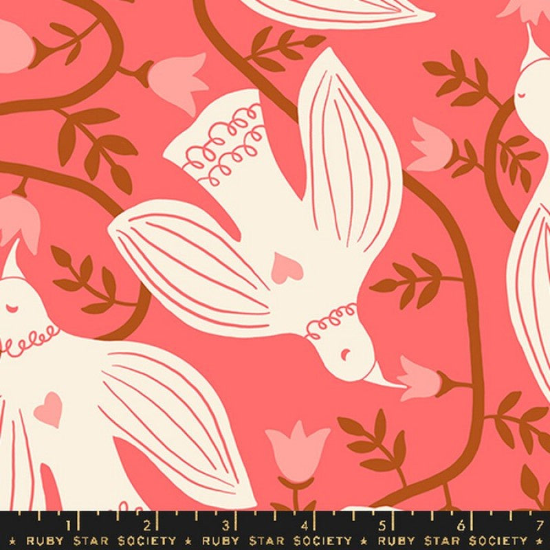 Endpaper Hummingbirds Linen Canvas in Strawberry